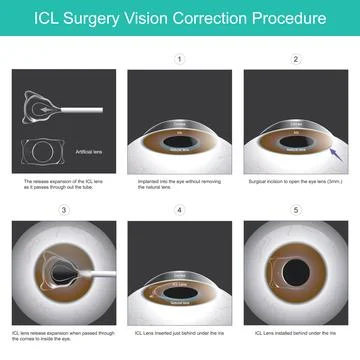 ICL Surgery Vision Correction Procedure. A new eye lens that can be implant.. Stock Illustration