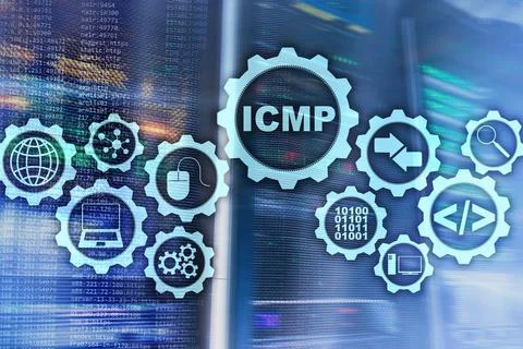 ICMP. Internet Control Message Protocol. Network concept. Server room on Ilustração Stock