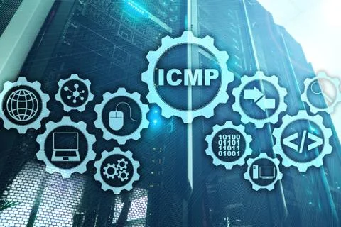 ICMP. Internet Control Message Protocol. Network concept. Server room on back Stock Photos