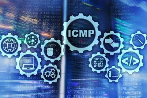 ICMP. Internet Control Message Protocol. Network concept. Server room on Stock Photos