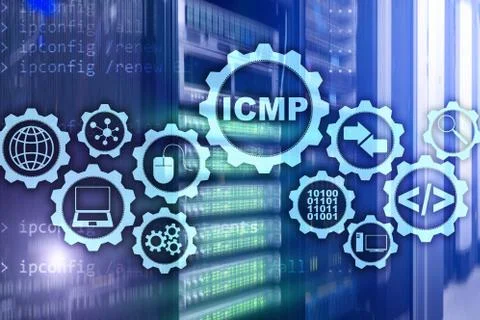 ICMP. Internet Control Message Protocol. Network concept. Server room on Stock Photos