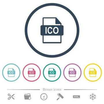 ICO file format flat color icons in round outlines Stock Illustration