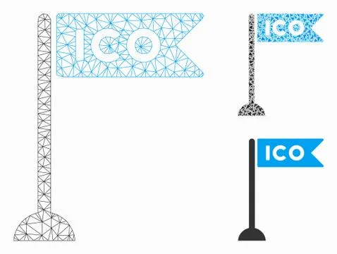 ICO Flag Marker Vector Mesh 2D Model and Triangle Mosaic Icon Stock Illustration