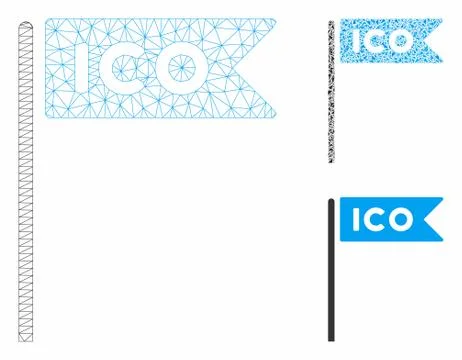ICO Flag Vector Mesh Wire Frame Model and Triangle Mosaic Icon Stock Illustration