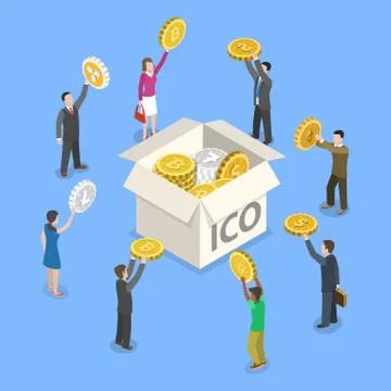 ICO flat isometric vector concept. Stock Illustration