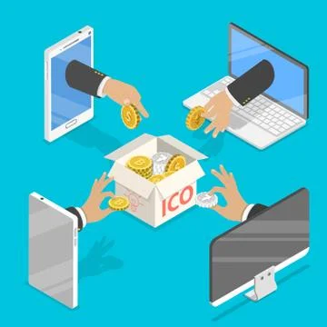 ICO flat isometric vector concept. Stock Illustration