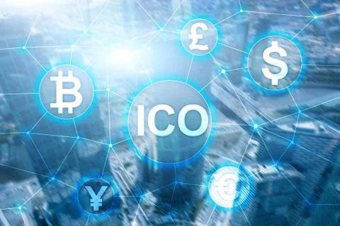 ICO - Initial coin offering, Blockchain and cryptocurrency concept on blurred Stock-Fotos