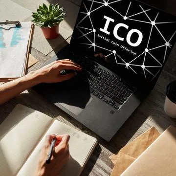 ICO - Initial coin offering. Blockchain and financial technology concept. Фото