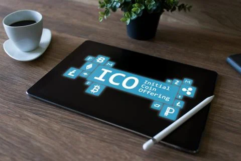 ICO - initial coin offering. Cryptocurrency, Blockchain. Fintech, modern Stockfoto's
