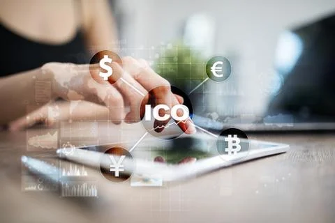 ICO Initial Coin Offering. Digital electronic binary money financial concept Foto stock