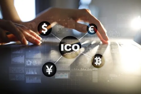 ICO, Initial Coin Offering. Digital electronic binary money financial concept Foto stock