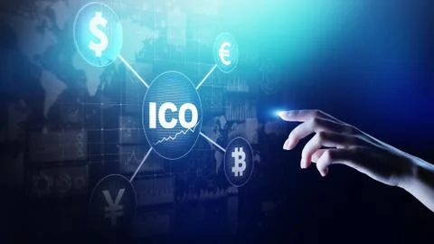 ICO - Initial coin offering, Fintech, Financial and cryptocurrency trading Stockfoto's