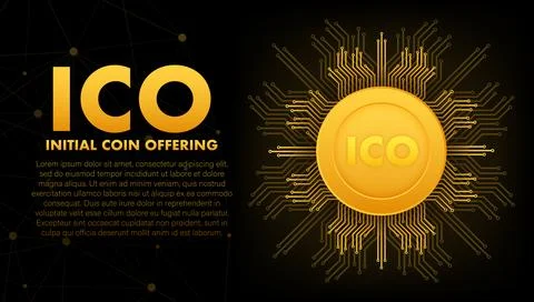 ICO, initial coin offering. ICO Token production process. Vector stock Ilustração Stock