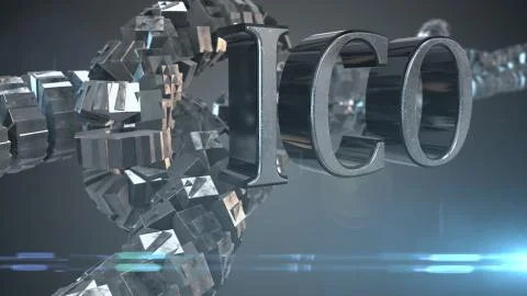ICO Initial Coin Offering new cryptocurrency venture using blockchain encryption Stock Illustration