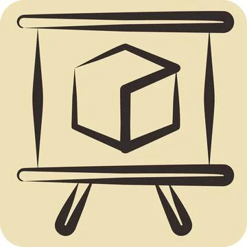 Icon 3D Presentation. related to 3D Visualization symbol. hand drawn style... Stock Illustration
