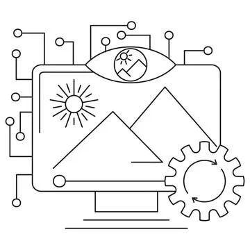 Icon of AI generative models creating images on a computer screen Stock Illustration