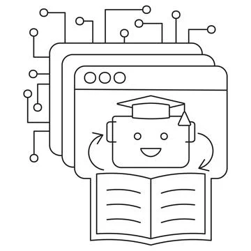 Icon of AI learning system with chatbot character in graduation cap Stock Illustration