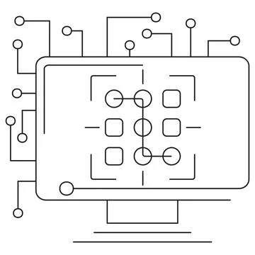 Icon of AI pattern recognition with abstract neural grid and target frame Stockillustratie