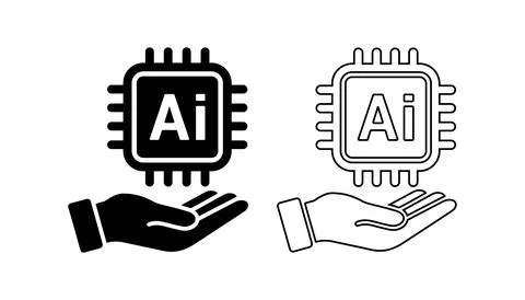 Icon of AI Processor Chip in Open Hand Stock Illustration