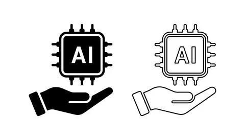 Icon of AI Processor Chip in Open Hand Stock Illustration