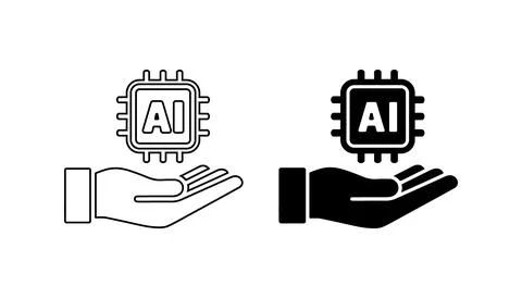 Icon of AI Processor Chip in Open Hand Stockillustratie