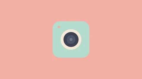 Icon animation of moving photo camera with retractable lens on pink background. Stock Footage 124147652