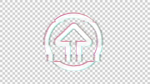 Icon arrow circle up is distorted. Glitch. Noise, chromatic aberration, Illustrazione stock