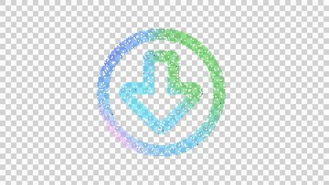 Icon arrow circle down is made up of LED square shapes. There are bright diodes Illustrazione stock