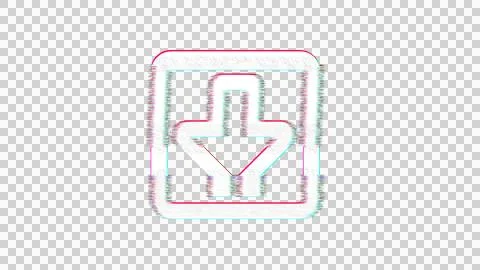 Icon arrow square down is distorted. Glitch. Noise, chromatic aberration, Stock Illustration