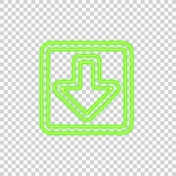 Icon arrow square down from the flow of energy of green color. Shimmering neon Stock Illustration