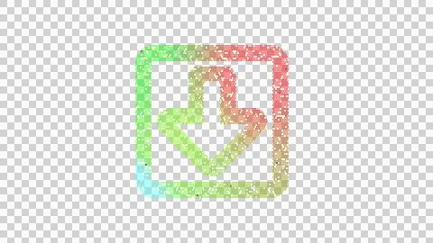 Icon arrow square down is made up of LED square shapes. There are bright diodes Illustrazione stock