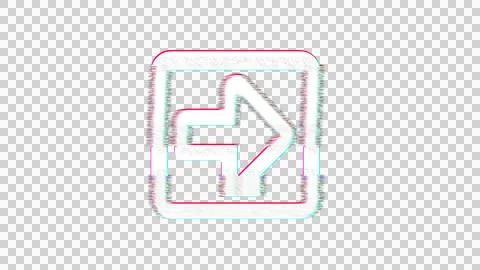 Icon arrow square right is distorted. Glitch. Noise, chromatic aberration, Stock Illustration