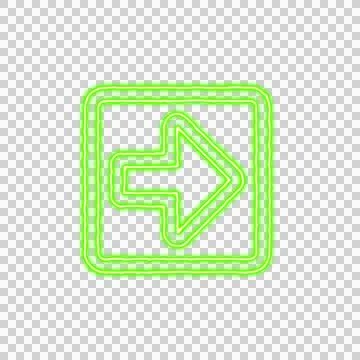 Icon arrow square right from the flow of energy of green color. Shimmering neon Stock Illustration