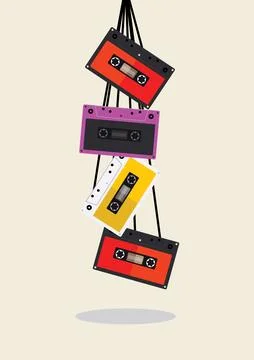 Icon audio cassette tapes using earphone or headphone  with retro style Stock Illustration