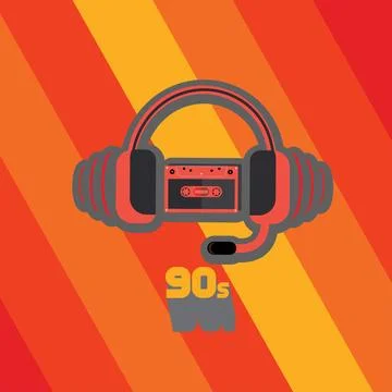 Icon audio cassette tapes using earphone or headphone with letter 90s Stock Illustration