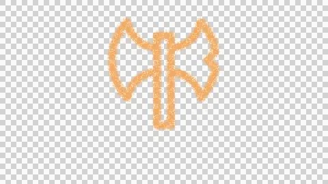 Icon axe battle is made of yellow grains of sand. Some grains of sand fall down. Ilustração Stock