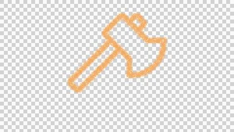 Icon axe is made of yellow grains of sand. Some grains of sand fall down. Ilustração Stock
