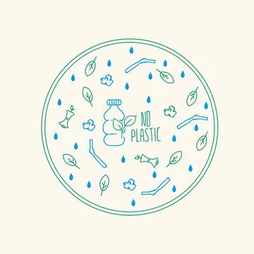 Icon background, no plastic. Poster of Eco-life, sustainable waste. Modern Eco Stock Illustration