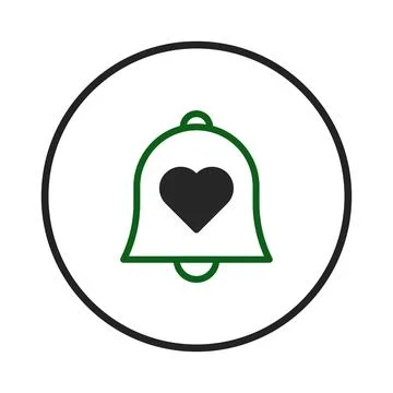 Icon of a bell with a heart shape inside inside a round frame design expres.. Stock Illustration