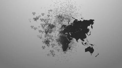 Icon biohazard distributed map. Dissemination of biological hazards on the groun Stock Footage 47689693