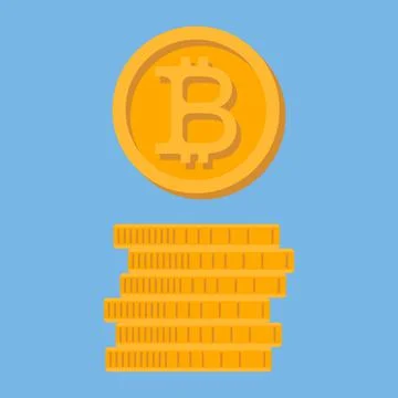 Icon Bitcoin. A stack of coins. 库存插图