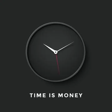 Icon of black clock face with shadow and message Time is Money Stock Illustration