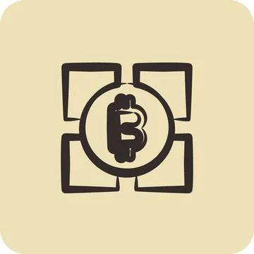 Icon Blockchain Technology. suitable for education symbol. hand drawn style.. Stock Illustration