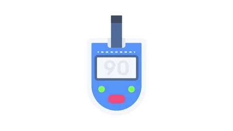 Icon of a blood glucose meter, featuring a digital display and a test strip.. Stock Footage 332292490