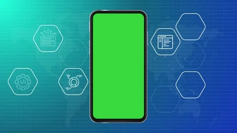 Icon blue background green screen chroma key empty smartphone mobile phone Stock Footage 309147549