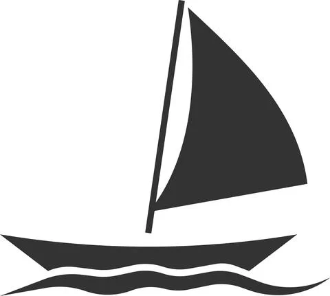 Icon of a boat floating on the waves with sails. Stock Illustration