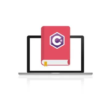 Icon of books about programming on laptop screen. A book on the C programming Stock Illustration