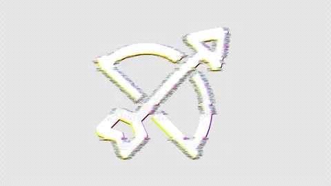Icon bow arrow is distorted. Glitch. Noise, chromatic aberration, geometric Vídeos de archivo 305675965