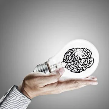Icon brain in light bulb as concept Stock Illustration