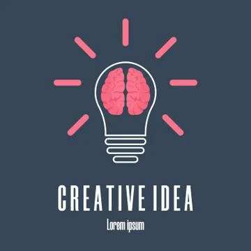 Icon of brain in lightbulb. Creative idea logo template. Clean and modern vector Stock Illustration